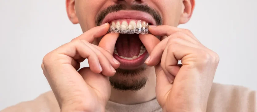 Man Inserting Invisalign Tray